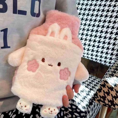 Winatehr Rubber hot Water Bottle Cute Pink Bunny Plush with Cover, Warm Compress Menstrual crampbest Period Pain