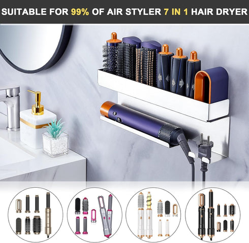 Hair Dryer Holder Wall Mount for Curling Iron Attachment Organizers and Storage, Adhesive Hair Dryer and Curling Iron