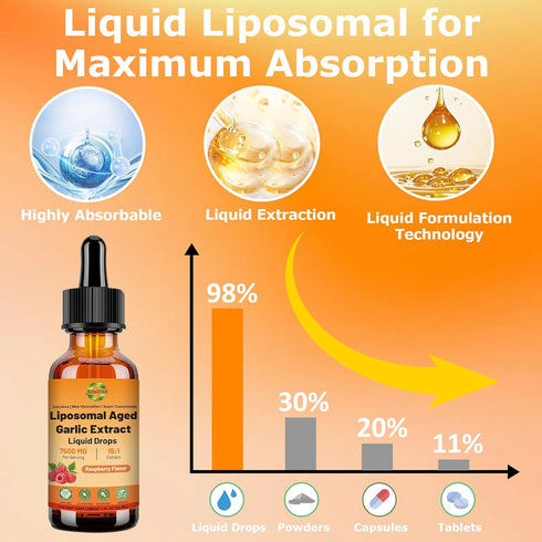 JUIWEFKK 500 15:1 Immune Aged Garlic Extract Liquid Drop mg per Serving, Extract, Odorless, Liposomal Technology