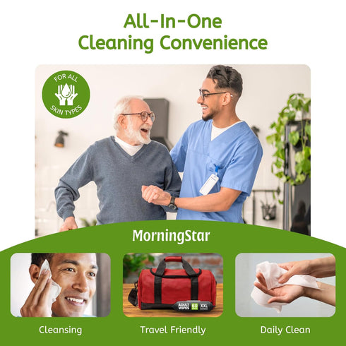 Morning Star 60 1 Pack Adult Wipes for Elderly - Wipes Thick Extra Large Disposable Washcloths for Adult Bathing