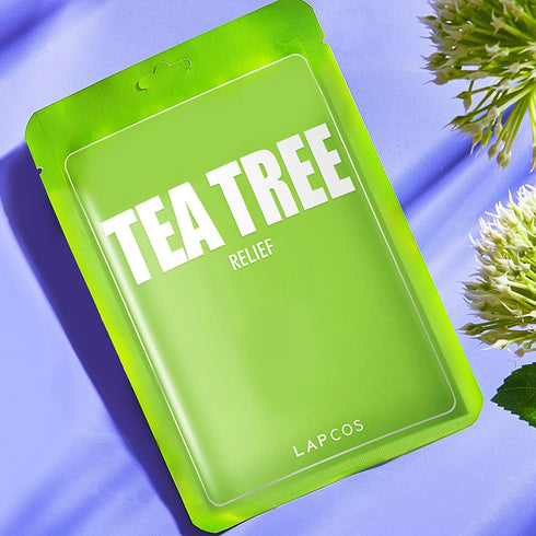 LAPCOS Tea Tree Sheet Mask, Daily Soothing Face Mask, Treats Acne & Clears Pores, Korean Beauty 5-Pack