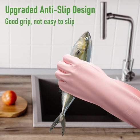 Rubber Cleaning Dishwashing Kitchen Gloves, 3 Pairs Colorful Reusable Rubber Gloves for Dishwashing