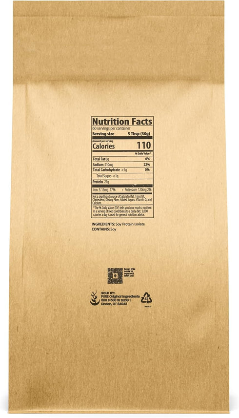 PURE ORIGINAL INGREDIENTS Soy Protein Isolate (4 lb) - Always Pure, No Fillers or Additives