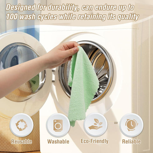 Microfiber Cleaning Cloths Roll (11.8" x 11.8") Ultra Absorbent, Lint Free, Quick Dry Tear Away Towels for Home (Green)