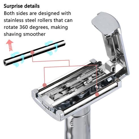 Double Blade Safety Razor - Adjustable Razors with 10 Blades and 1 Stand, Durable for Men and Women