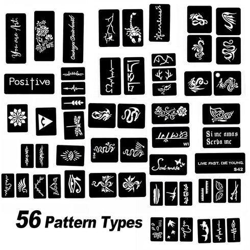HAWINK Temporary Tattoo Markers for Skin, 10 Body Markers + 56 Large Tattoo Stencils for Kids and Adults, Dual-End Pens