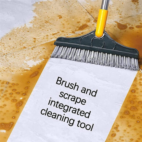2 in 1 Floor Brush Scrubber with Long Handle, 2023 Upgrade Stiff Bristle Cleaning Brush with Squeegee for Bathroom &