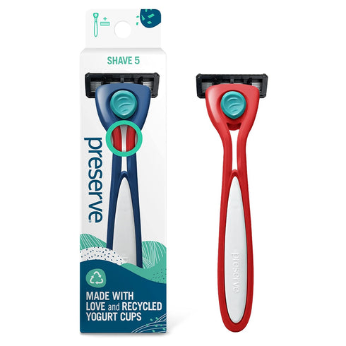 Preserve Shave 5 Blade Refillable Razor, Poppy Red, Made from Recycled Materials