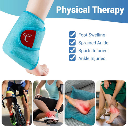Comfytemp Ankle Ice Pack Wrap - 2 Reusable Gel Ice Packs for Swelling, Foot Pain Relief, Hot Cold Compression for