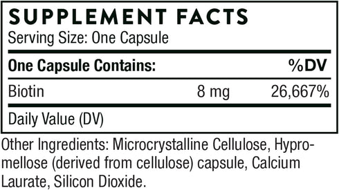 THORNE Biotin 8 - Vitamin B7 (Biotin) for Healthy Hair, Nails, and Skin - 60 Capsules