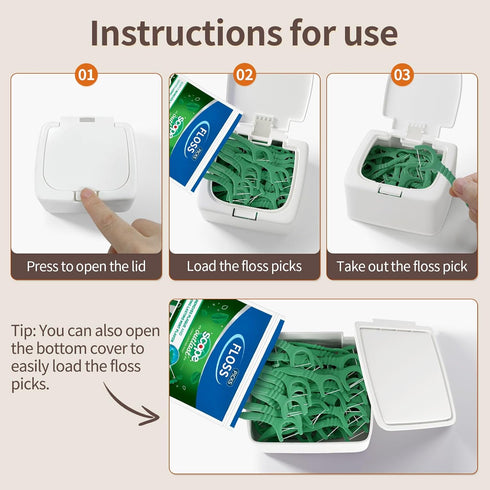 Dental Floss Picks Dispenser with Press Flip Top Cover, Compact Storage Case
