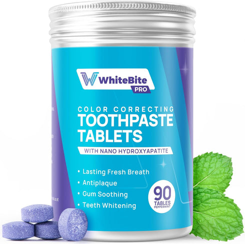 Whitebite Pro Color Correcting Purple Toothpaste Tablets with Nano Hydroxyapatite | Fresh