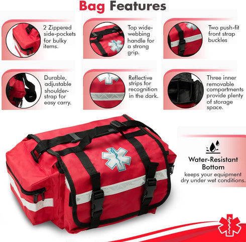 NOVAMEDIC 17 9 7 Professional Red First Responder Bag x x | Empty EMT Trauma Kit Carrier with Removable Dividers