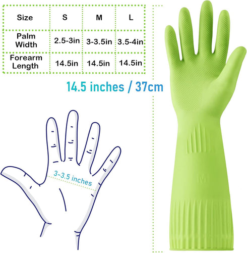 Rubber-Gloves Dishwashing Gloves for Cleaning, 2 Pairs Long Household Cleaning Gloves for Washing Dishes