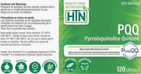 Health Thru Nutrition PQQ 20mg 120 Servings Pyrroloquinoline Quinone as PureQQ | Promotes Mitochondrial Biogenesis | Certified Vegan | Non-GMO Gluten Soy Free Capsules| Clean Label PQQ Supplement