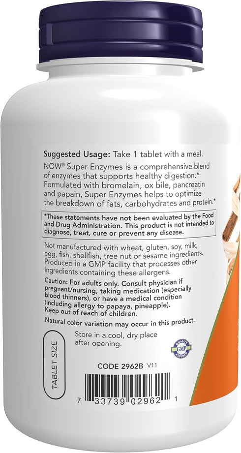 NOW Supplements Super Enzymes with Bromelain, Ox Bile & Pancreatin, 180 Tablets