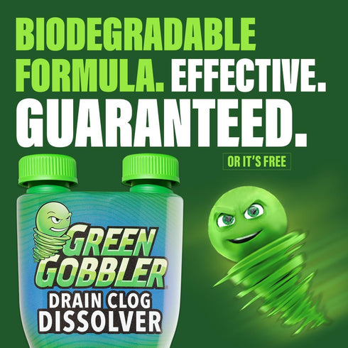 Green Gobbler Liquid Hair Drain Clog Remover & Cleaner, Septic Safe, 2 Pack for Toilets, Sinks, Tubs