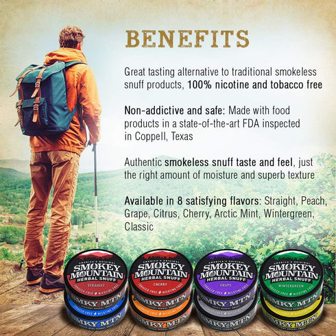 Smokey Mountain Herbal Long Cut - Cherry - 1 Can, Tobacco Free and Nicotine Free Snuff