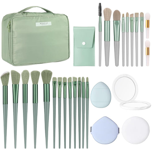 28 Pcs Women Makeup Set with Makeup Bag, Premium Synthetic Brushes and Mirror for Travel (Sage Green)