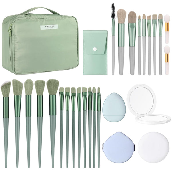 28 Pcs Women Makeup Set with Makeup Bag, Premium Synthetic Brushes and Mirror for Travel (Sage Green)
