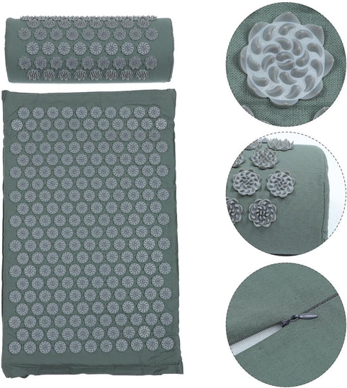 Set 2pcs Acupoint Massage Mat Pillow with Carry Bag Body Massaging Mat for Relaxation Acupuncture Therapy for Back