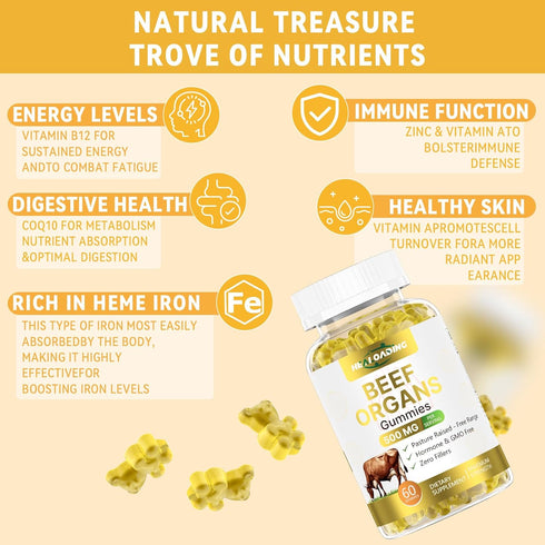 Gummies Non-GMO(60 Gummies) Beef Organ Supplement for WomenGrass Fed Beef Organ Supplement, Wellness with Liver Heart