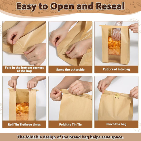Sublaga 70 Pack 14" 8.3" 3.5" Packaging 75 Bread Bags with Tin Tie Tab Lock, Large Kraft Paper Sour Dough Bag