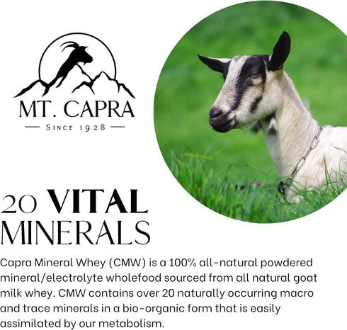 MT. CAPRA SINCE 1928 Capra Mineral Whey, Bio-Available Mineral/Electrolyte Supplement from Goat Milk Whey, Rich in