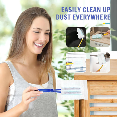 30 Count Duster Refills Compatible with Swiffer Dusters 180, Heavy Duty Multi-Surface Duster Replacement with Handle