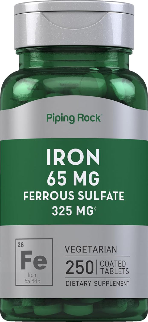 Iron Ferrous Sulfate 65 mg 250 Tablets | High Potency Vegetarian, Non-GMO, Gluten Free Supplement