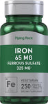 Iron Ferrous Sulfate 65 mg 250 Tablets | High Potency Vegetarian, Non-GMO, Gluten Free Supplement