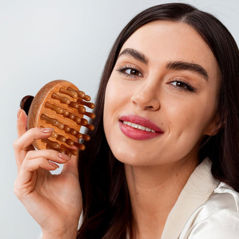 Trinkrittey 2 Pack Wooden Scalp Massager Comb Wooden Hair Brush Head Gua Sha Brush Hair Scrubber Portable Handheld