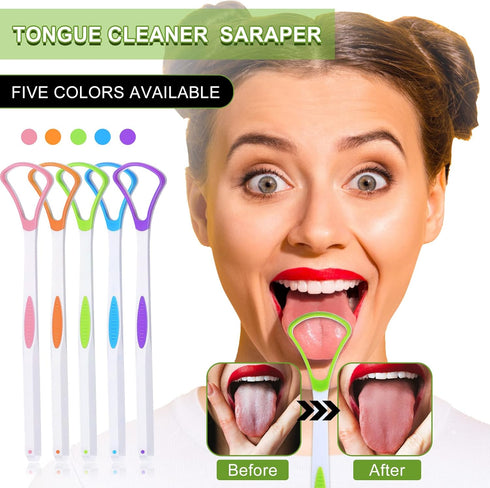 10 Pieces Plastic Tongue Scraper for Adults and Kids, Healthy Oral Care Tongue Cleaner, Pink Blue Green Purple Orange