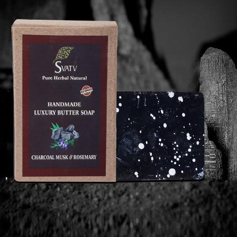 SVATV Handcrafted Soap with Natural Soothing Herbs of Charcoal Musk & Rosemary - 125g X 2 = 250g