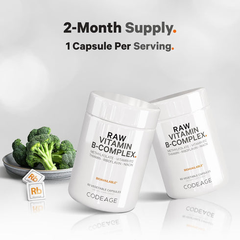 Codeage Raw Vitamin B-Complex Supplement - Essential B Vitamins with Probiotics, Digestive Enzymes, 2-Month Supply - 60