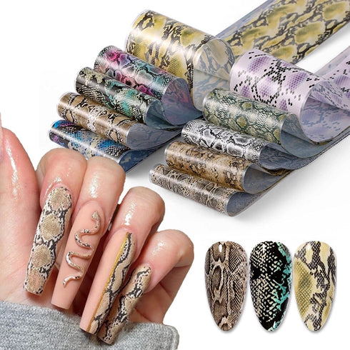 Snake Skin Nail Transfer Foil Sticker Art Supplies, Python & Starry Sky Designs, 10 Pcs Holographic Nail Foil