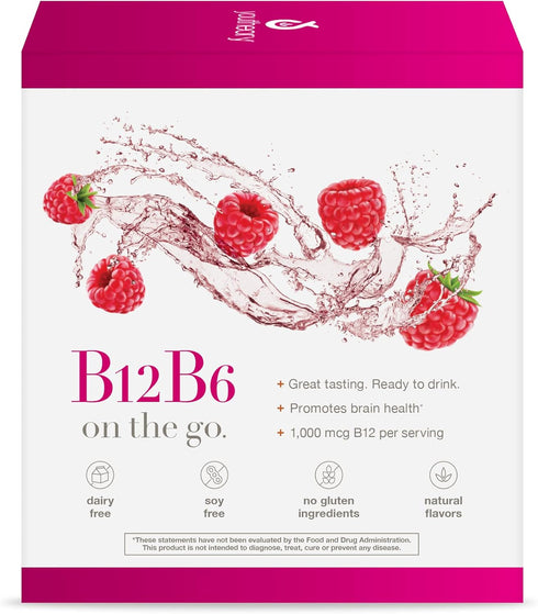 Youtheory Vitamin B12 B6, Daily Energy and Brain Support Supplement, Liquid Raspberry Flavor, 12 – 1oz Single Serving Packets
