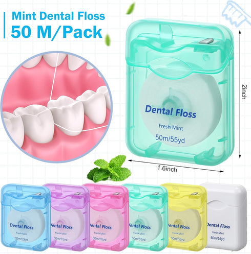 60 Pack Dental Floss Bulk Mint Flavored Floss 50m Each Travel Dental Floss Oral Care Dental Floss for Teeth and Gum Protection (Multicolor)