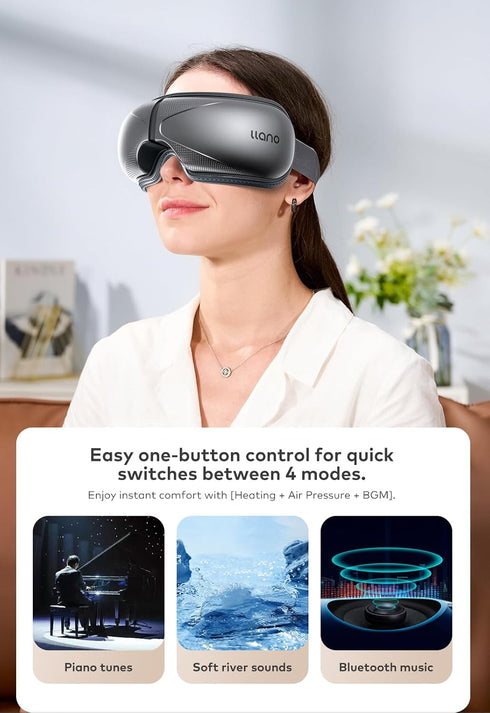 llano Eye Massager with Heat, Heated Eye Mask with Music,Foldable Eye Care Face Eye Massager for Relax Eye Strain Dark