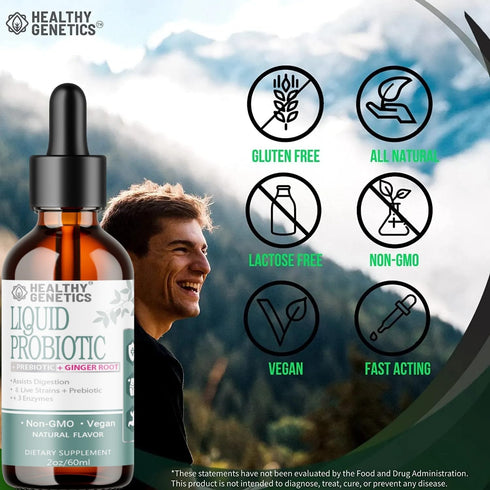 Liquid Probiotics for Women Men & Kids - Prebiotic + Ginger + Probiotics for Digestive Health, 30 Servings