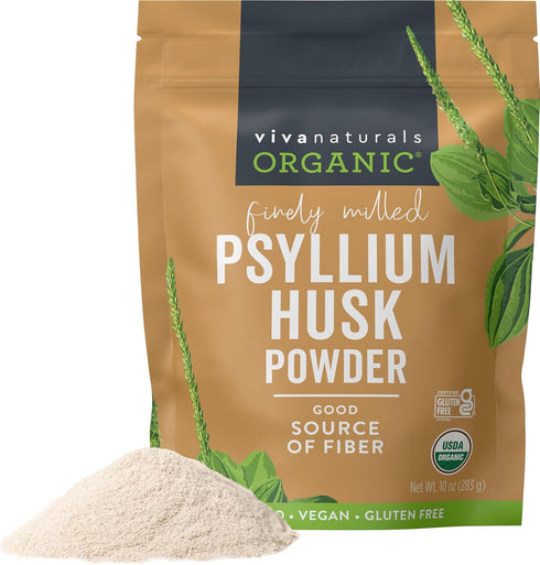Viva Naturals Organic Psyllium Husk Powder, 10 oz - Finely Ground Superfood, Good Source of Fiber for Baking