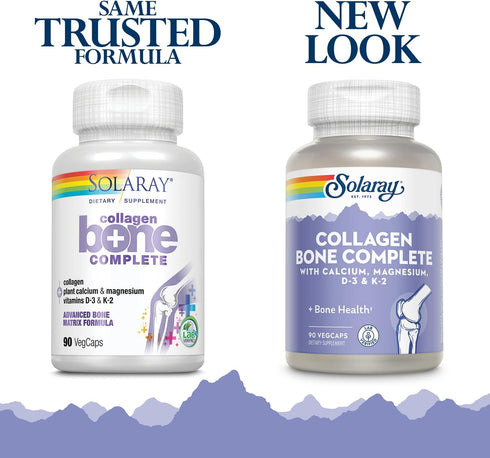 SOLARAY Collagen Bone Complete, Advanced Bone Matrix Formula with Plant Calcium & Magnesium (30 Servings, 90 VegCaps)