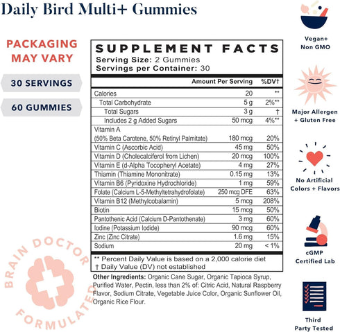 Best Nest Wellness Multivitamin Gummies, Methylfolate, Methylcobalamin, Whole Food Multi Vitamins, 60 Ct, Raspberry