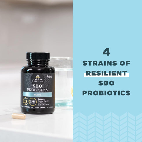 Probiotics for Men by Ancient Nutrition, SBO Probiotics Men's Once Daily, 30 Ct, 25 Billion CFUs for Digestion Support