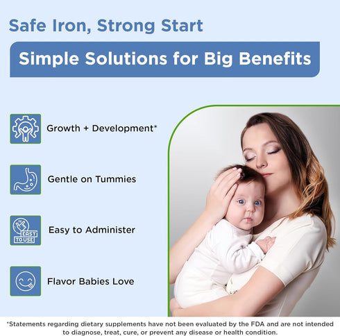 Wellements Organic Iron Drops for Newborn+ Babies (1 Fl Oz) - Cherry Flavor Liquid Iron Supplement for Infants -