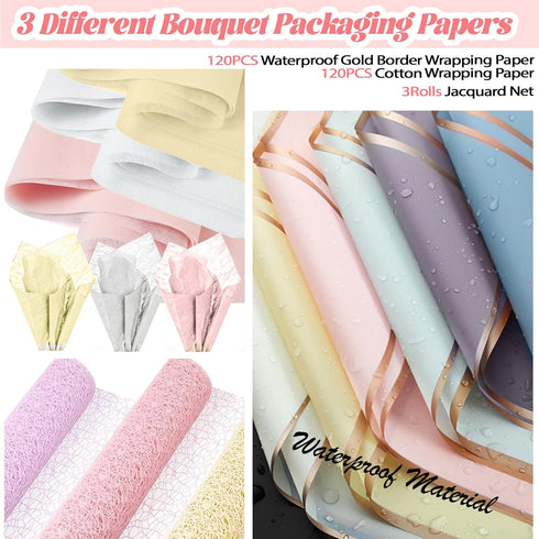 NLXCXUCY 512Pcs 120 3D Flower Wrapping Paper Kit with Sheets Waterproof Floral Wrapping Paper Butterfly Decor