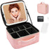 Travel Makeup Bag with LED Lighted Mirror, Adjustable Brightness, Waterproof Cosmetic Train Case Organizer