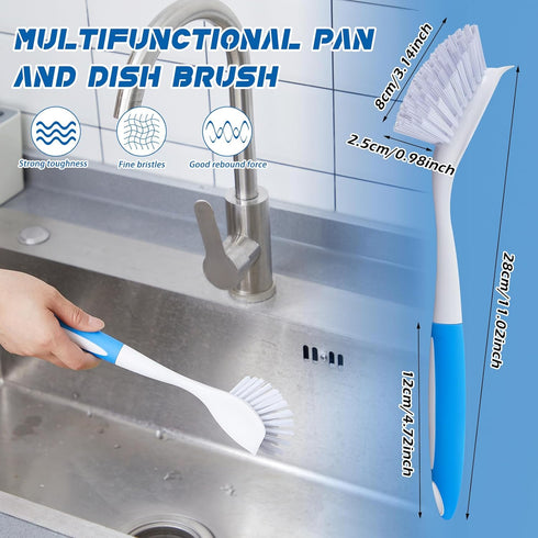 Hsei 10 11 Inch Pcs Blue Kitchen Scrub Dish Brush Bulk with Anti Slip Handle Cleaning Dish Scrubber with Stiff Bristles
