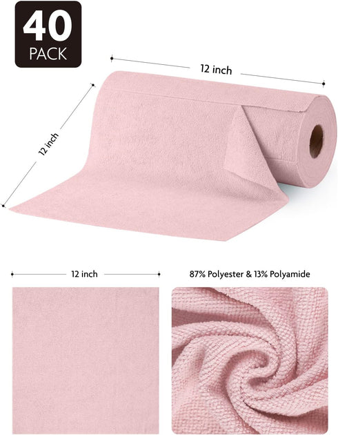 Microfiber Cloths 12" x 12", 40 Pack in a Roll, Reusable Washable Tear Away Cleaning Rag Towels for Car, House, Kitchen