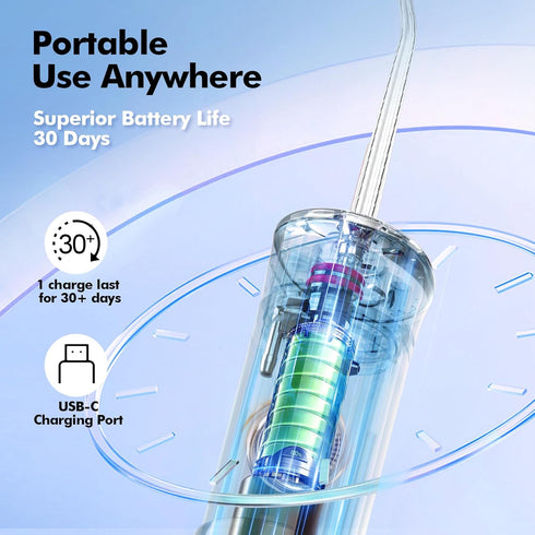Mini Cordless Water Flosser: 5 Modes Dental Floss with Telescopic Tank, 6 Tips, IPX7 Waterproof (Black)